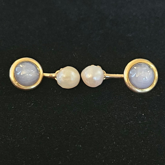 Rare 18K Gold Star Sapphire Pearl Cufflinks