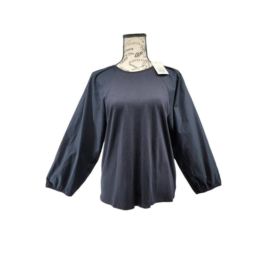 A New Day 100% Cotton Keyhole Blouse Black Small