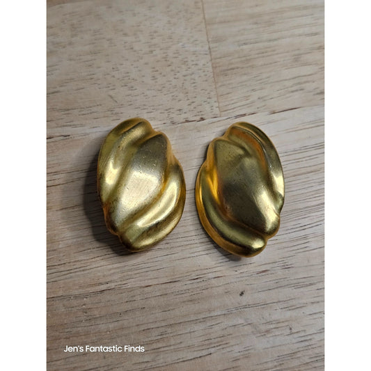 1980's Brushed Gold Runway Couture Clip Earrings